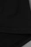 Vestido sin mangas con correa de espagueti sin espalda transparente con perforación en caliente de retazos de talla grande a la moda negro