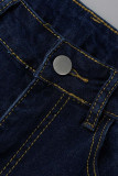 Hellblaue, lässige, einfarbige, asymmetrische Denim-Jeans mit hoher Taille