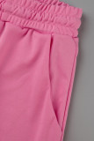 Due pezzi a maniche lunghe con scollo a O patchwork con stampa casual rosa alla moda