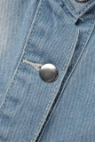 Veste en jean bleu clair mode casual solide déchiré col rabattu manches longues