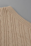 Khaki Fashion Casual Solid Patchwork Oberteile mit schrägem Kragen