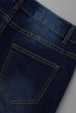 Jeans de mezclilla de cintura alta asimétrica de patchwork sólido casual azul claro