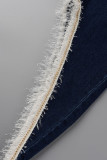 Ljusblå Casual Solid Patchwork Asymmetriska jeans med hög midja