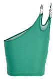 Зеленые модные сексуальные асимметричные топы на одно плечо с открытой спиной и принтом