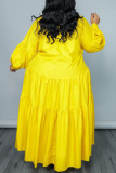 Robe chemise à col rabattu jaune décontractée à boutons patchwork solides Robes grande taille