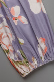 Purple Casual Print Bandage Patchwork V Neck Plus Size Jumpsuits