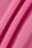 rosa roja moda casual estampado patchwork o cuello manga larga dos piezas