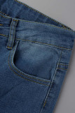Lichtblauwe modieuze casual patchwork kwastje hoge taille skinny denim jeans