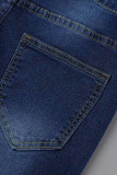 Модные повседневные однотонные рваные джинсы скинни Deep Blue