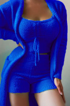 Синий сексуальный однотонный лоскутный ремешок с длинным рукавом из трех частей