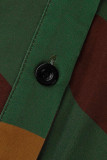 Robe chemise col rabattu patchwork imprimé mode décontractée rose vert