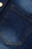 Giacca di jeans regolare a maniche lunghe con colletto rovesciato strappato casual alla moda blu scuro