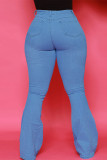 Jeans in denim regolare a vita alta strappati casual blu medio