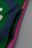Roze groene mode casual print patchwork overhemdjurk met kraag en kraag