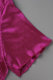 Colletto rovesciato casual solido rosso rosa a maniche corte in due pezzi