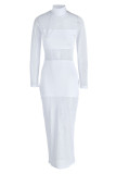 ホワイト セクシー ソリッド パッチワーク ハーフ A タートルネック ペンシル スカート ドレス