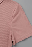 Розовая повседневная спортивная одежда Твердые пэчворки О-образным вырезом с короткими рукавами Из двух частей