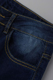 Lichtblauwe casual effen patchwork asymmetrische hoge taille denim jeans