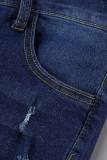 Модные повседневные однотонные рваные джинсы скинни Deep Blue
