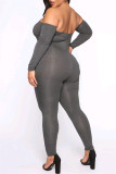 Grey Sexy Casual Solid Patchwork Backless Off the Shoulder Plus Size Jumpsuits