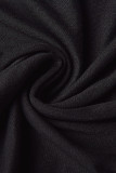 Zwarte casual print patchwork O-hals Plus size twee stukken