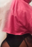 Tops de cuello con capucha de patchwork con estampado casual rosa
