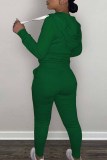 Зеленый Повседневный принт Пэчворк Воротник с капюшоном Длинный рукав Из двух частей