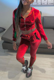 Красный Повседневная спортивная одежда Твердые Пэчворк Воротник с капюшоном Длинный рукав Из двух частей
