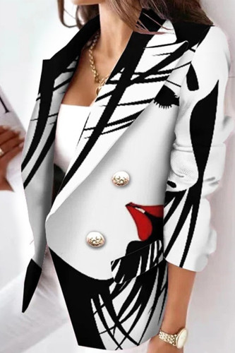 Capispalla con colletto rovesciato con spacco patchwork con stampa casual alla moda bianco nero