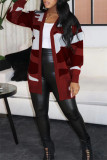 Cardigan rosso con stampa casual Plus Size soprabito