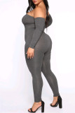 Grå Sexig Casual Solid Patchwork Backless Off the Shoulder Plus Size Jumpsuits