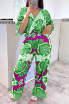 Groene Casual Print Patchwork V-hals Regular Jumpsuits