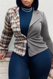 Grijs casual geruit patchwork vest met omgeslagen kraag bovenkleding