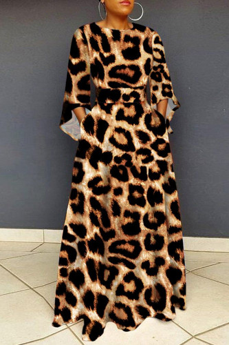 Imprimé léopard Impression décontractée Robe imprimée à col rond Robes