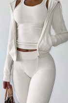 Weiße, lässige, solide Patchwork-Oberbekleidung mit Kapuzenkragen