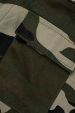 Pagliaccetti dritti con colletto risvoltato e stampa mimetica con stampa patchwork verde militare casual