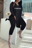 Coffee Casual Print Letter V Neck Long Sleeve Two Pieces