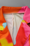 Цветная мода Street Color Lump Print Выдолбленный воротник с отложным воротником Длинный рукав Из двух частей