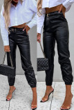 Zwarte casual effen patchwork skinny hoge taille potlood effen kleur broek
