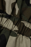 Army Green Casual Street Print Camouflage Print Patchwork Buttons Turn-back Collar Straight Jumpsuits