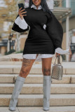 Grey Sexy Casual Solid Hollowed Out O Neck Long Sleeve Plus Size Dresses (Without Shirt)