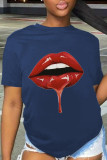 Grå Casual Daily Lips Tryckta Patchwork O-hals T-shirts