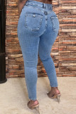 Jeans skinny in denim a vita alta con patchwork solido blu bambino