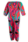 Luipaardprint Plus maat Sexy straatprint uitgeholde uitgesneden off-shoulder Plus size jumpsuits