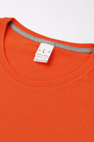 オレンジ カジュアル ストリート プリント パッチワーク レター O ネック Tシャツ