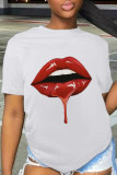 Vita Casual Daily Lips Printed Patchwork O Neck T-shirts
