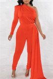 Orange Casual Solid Patchwork Asymmetrisk Skinny Jumpsuits med sned krage