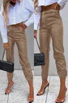 Pantalones casuales de patchwork sólido flaco cintura alta lápiz color sólido albaricoque