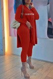 Red Casual Print Letter V Neck Long Sleeve Two Pieces