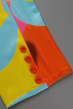 Färg Mode Street Färg Klumptryck urholkat Turn-back krage Långärmad två delar